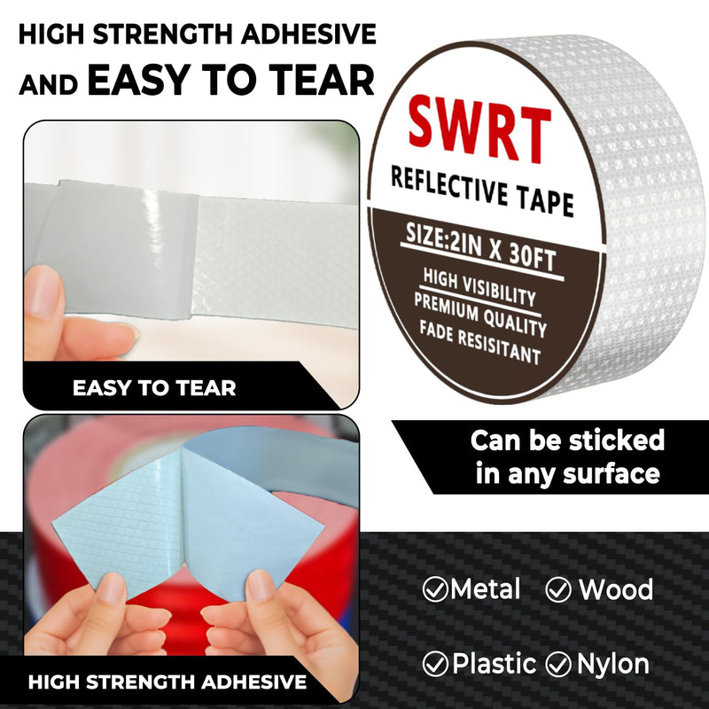SWRT Reflective Tape 2 Inch x 30 Feet DOT-C2 Shining Star Fade Resistant White Reflective Tape Outdoor Waterproof Strong Adhesive Safety Warning Tape Reflector Conspicuity Tape for Trailer Trucks Bike