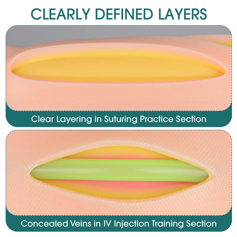 [Australia - AusPower] - Suture Practice Pad & Injection IV Training Pad with 14 Pre-Cut Wounds and 2 Veins, 2-in-1 Training pad for IV Injection Training & Suturing Practice for Medical Students and Doctors 