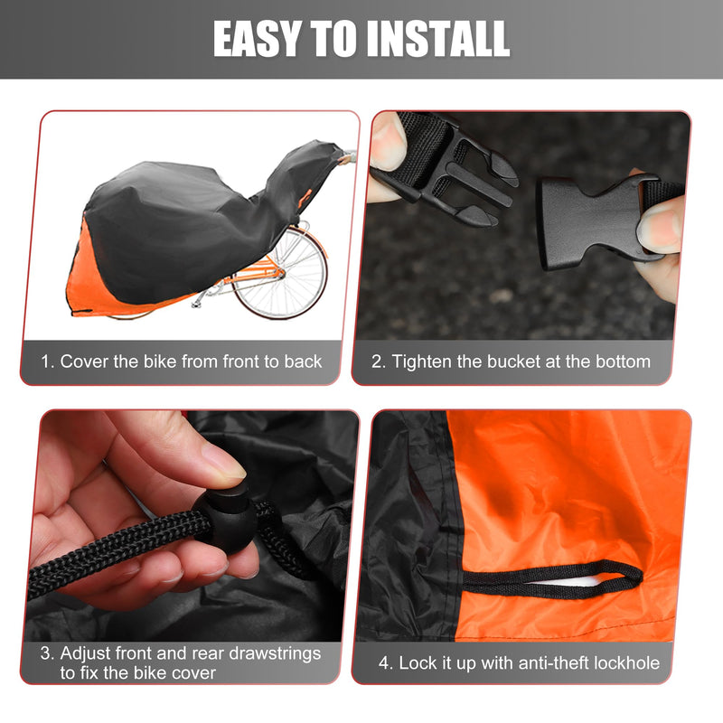 uxcell Bike Cover Outdoor Waterproof Bicycle Cover Sun Dust Wind Proof Bike Rain Covers for Mountain Road Electric City Bike Orange X-Large