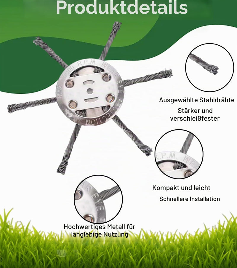 TAKONE Pack of 2 Steel Brush Cutter Head - 6-Blade Wire Trimmer Head as Grass Trimmer Replacement Head, Steel Brush for Grass Trimmer and Line Trimmer, Suitable for 5 mm Bore Battery Grass Trimmer | Set of 2; steel brush cutter head; 6-blade system; re...
