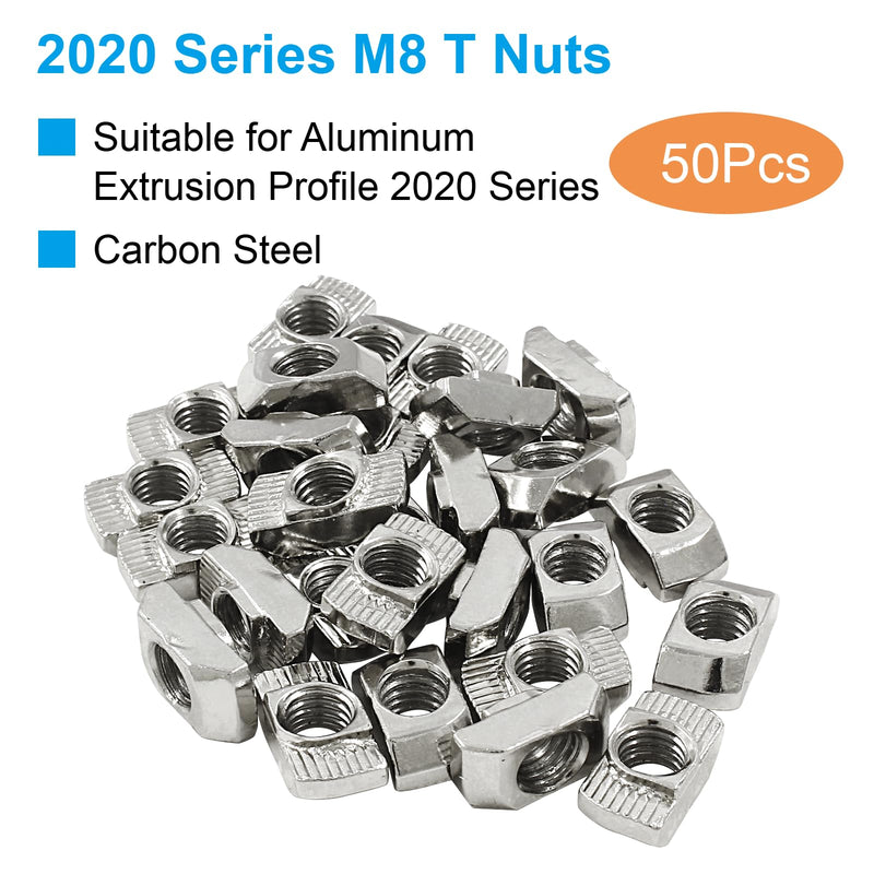 [Australia - AusPower] - 50Pcs 4040 Series T Nuts Carbon Steel,M8 T Slot Nut Hammer Head Fastener Nut Assortment for Aluminum Profile 50 40S-M8 