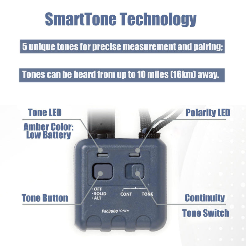 [Australia - AusPower] - Pro3000 Tone Generator and Probe Kit, Wire Tracer Cable Toner, Handheld Telephone Line Finder Network Cable Tester with SmartTone Technology Electrical Tool Kit 