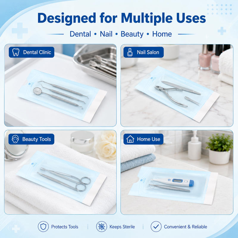100 x Disposable Sterilisation Bags with SK Closure, Self-Adhesive, Steri Bags for Autoclaves (9 x 16.5 cm)