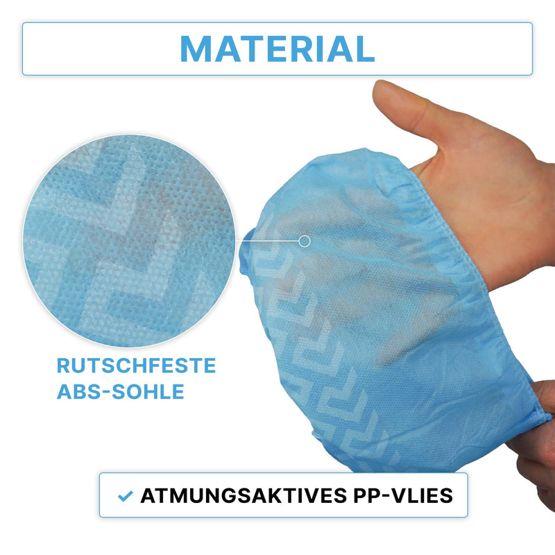 [Australia - AusPower] - 100 ARNOMED PP Disposable Shoe Covers, Blue Overshoes with Non-Slip Sole, Non-Slip ABS Covers, Shoe Protection Covers up to Size 47, Dimensions: 17 x 40 cm, Robust Overshoes for Construction Sites Eco Pack of 100 