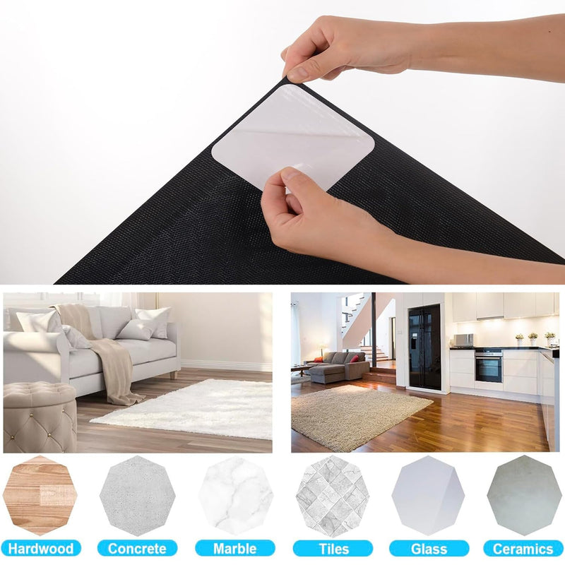 AKOAK 8 Pcs Rug Tape Pad, Rug Pad Gripper, Non-Slip Mat Anti-Skid Stickers for Area Rugs, Grip Rug Corners to Prevent Sliding
