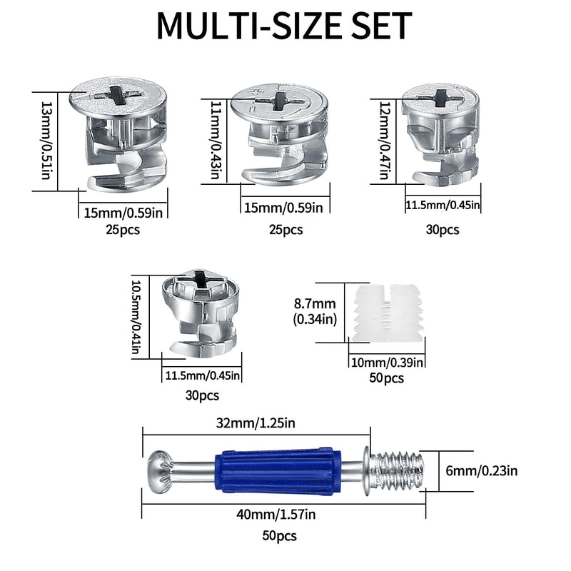 [Australia - AusPower] - Cam Lock Nuts and Cam Screws, 210 Pcs Cam Locks for Furniture Connecting Cam Lock Fittings, 3 in 1 Cam Connector Bolt Fittings Fasteners Hardware Parts for Drawer Dresser Cabinet (210) 