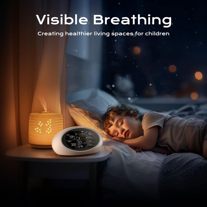 [Australia - AusPower] - 12-in-1 Air Quality Monitor Indoor, Portable Air Quality Monitor, for CO2, PM1.0, PM2.5, HCHO, TVOC and Others, Air Quality Tester for Home, Hotel, Office, Car, Battery Powered Air Monitor (White) White 
