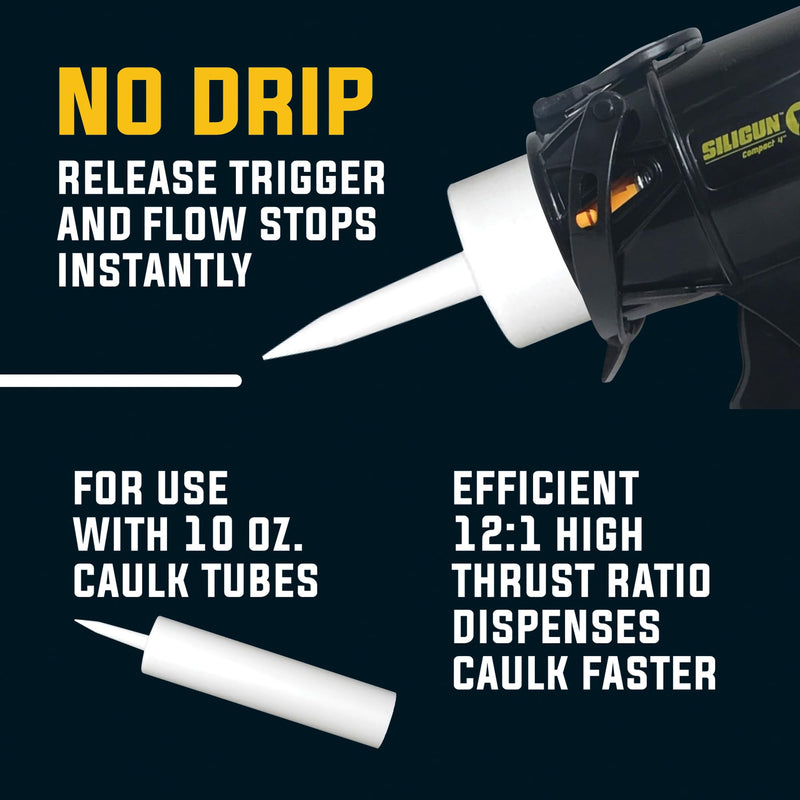 [Australia - AusPower] - SILIGUN Compact Caulking Gun with Caulking Tools and Caulk Nozzle - No Drip Caulk Gun - Patented Design - Lightweight ABS Frame - Works with All 10 oz Tubes 