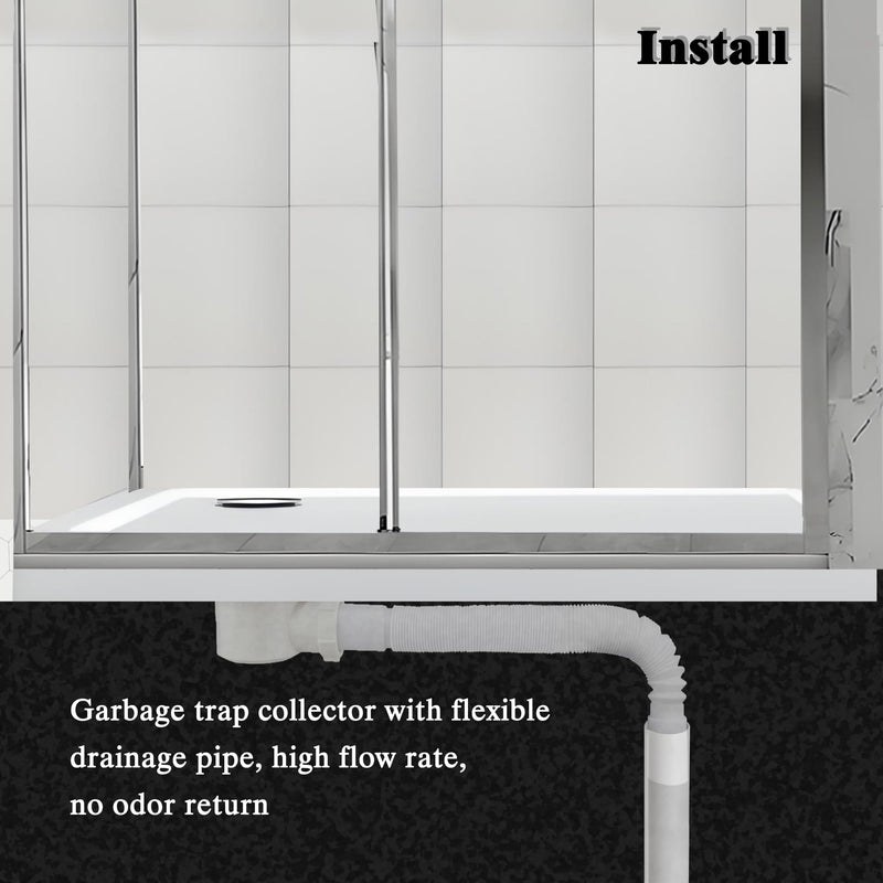 Low Profile Shower Drain, 1.5" Side Outlet Drain Assembly with Perforated Filter, PVC Side Outlet Drain, Flexible Drain 38mm 40mm Dual Purpose Design