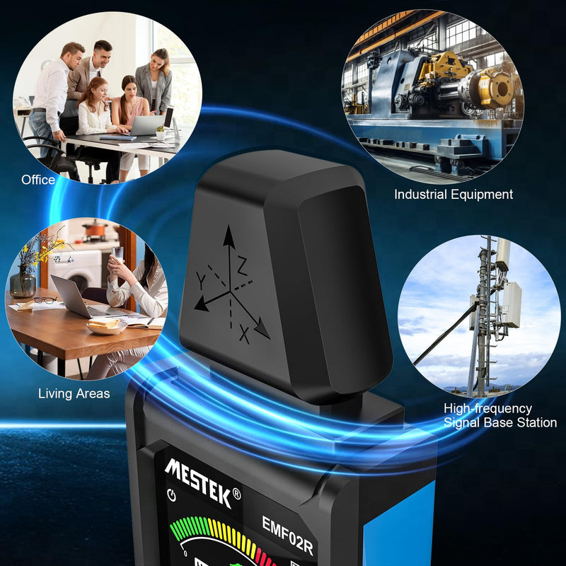 EMF Meter MESTEK 5-in-1 EF/MF/Radio Frequency EMF Meter, Electromagnetic Fields High Frequency Field Radiation Meter with Digital LCD Rechargeable for Home, Office and Outdoor Use black and blue