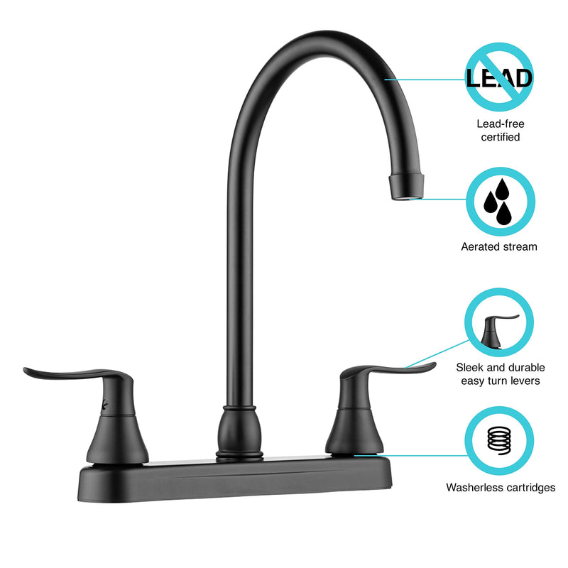 Dura Faucet DF-PK330HLH-MB RV Swivel J-Spout Kitchen Faucet (Matte Black) | RV swivel j-spout kitchen sink faucet for camper and trailer galleys. Matte Black finish.
