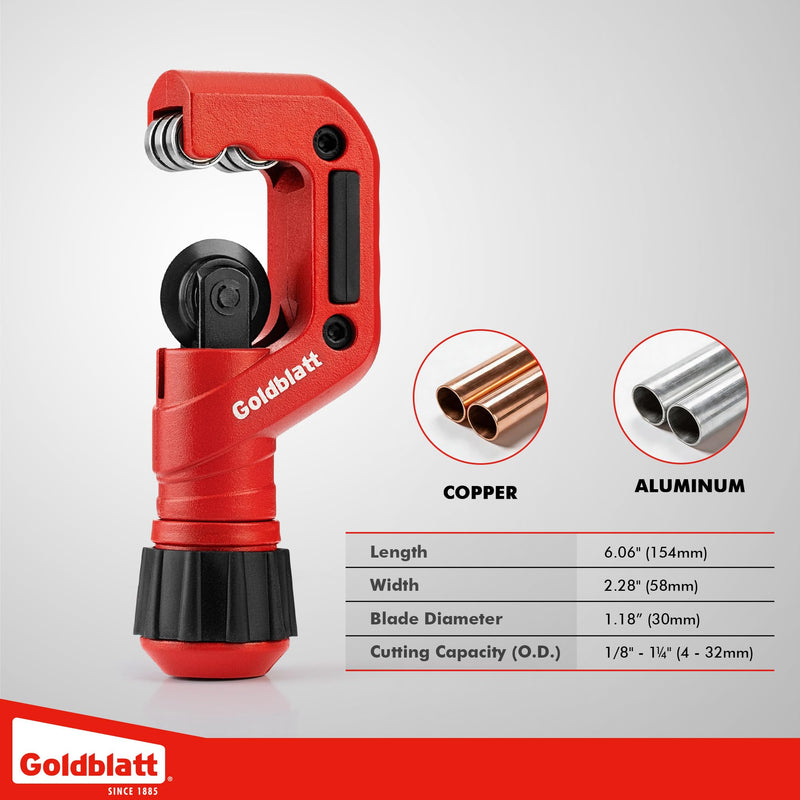 [Australia - AusPower] - Goldblatt Copper Pipe Cutter, 1/8"–1-1/4" Conduit Cutter, CSST Tubing Cutter for Copper, Stainless Steel, Brass, Thin-Wall Aluminum, Smooth Cutting Pipe Cutter Tool for Plumbing, HVAC Work 1/8"-1-1/4" 