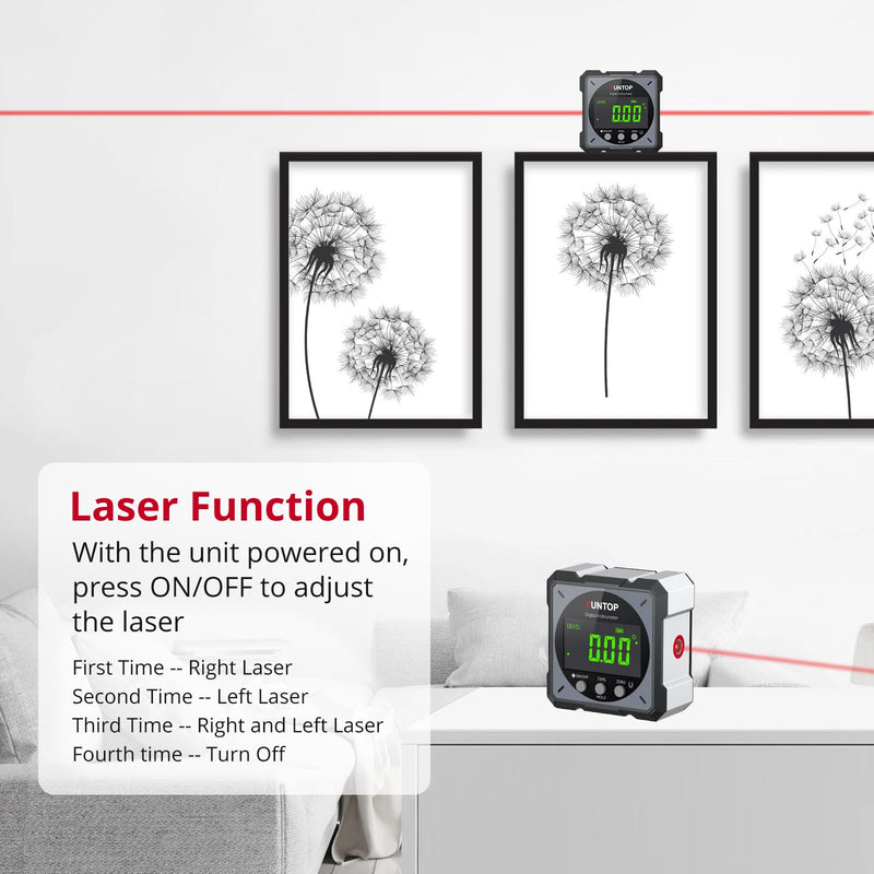 [Australia - AusPower] - USB Charging Digital Level Box Angle Finder with Laser (Level 2), 4-Side Strong Magnetic Angle Gauge IP54 Waterproof Inclinometer Level, Saving time and Effort Hanging Decorations-Gray Gray 