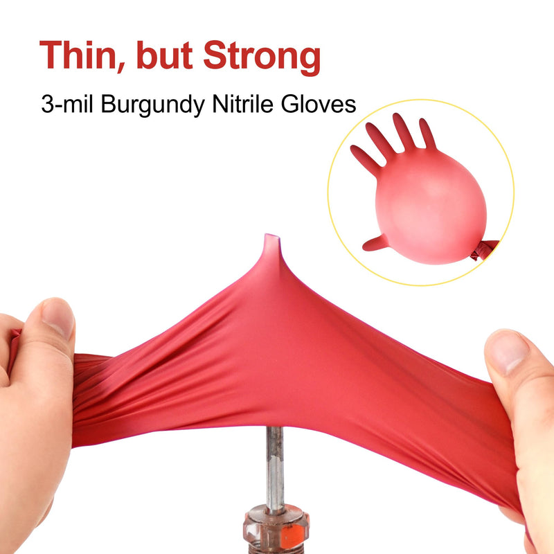 [Australia - AusPower] - Disposable Nitrile Exam Gloves, Medium, Box of 100, Burgundy, Latex-Free, Powder-Free, 3mil, Medical Grade, Food Safe, Non Sterile 