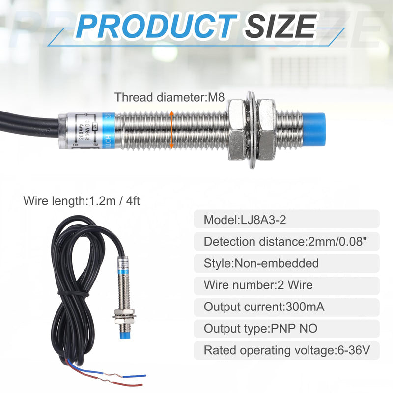 [Australia - AusPower] - MECCANIXITY Inductive Proximity Sensor,PNP NO M8 DC 6-36V 300mA Proximity Switch Detector Approach Sensor 2mm 2 Wire for Industrial Automation LJ8A3-2 