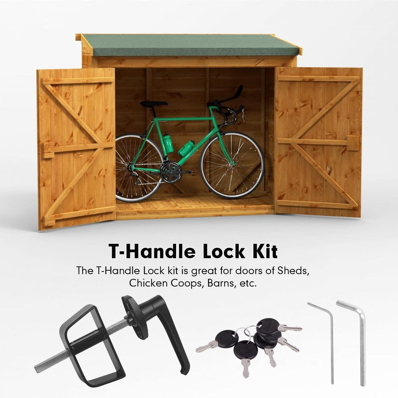 5-1/2" L-Handle Lock kit,EFFIBUILD Shed Door Latch with 4 Keys, 5-1/2" Stem Shed L-Handle Lock Kit for Sheds Doors, Playhouses, Chicken Coops,Camper, RV, Garage Door(Black). 1
