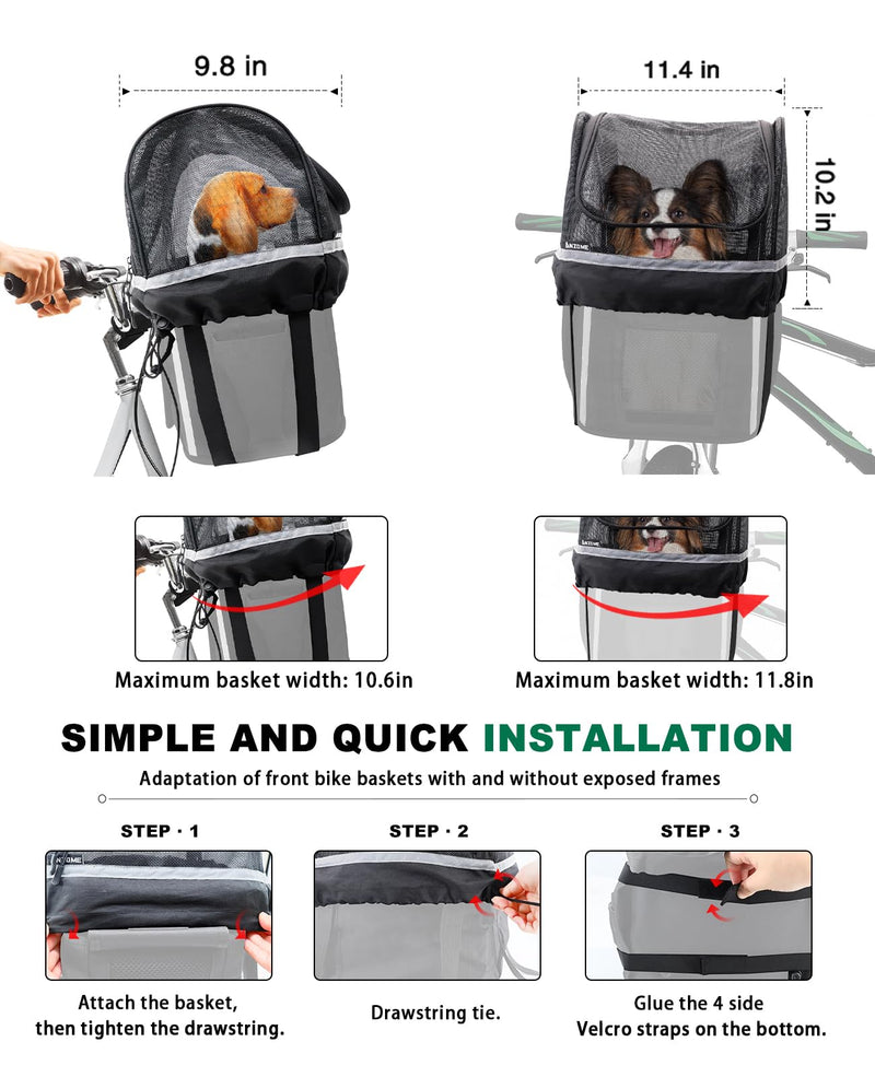 [Australia - AusPower] - ANZOME Bike Basket Cover, Removable Full Zip Opening Dog Bike Basket Cover, Easily Put in & Take Out Breathable Net for Maximum Basket 12.9”L*8.6”W (Basket not Included) No Aluminum Frame Required 