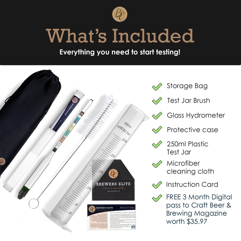 [Australia - AusPower] - Brewer's Elite Hydrometer & Plastic Test Jar - for Home Brew Beer, Wine, Mead and Kombucha - Deluxe Triple Scale Set, Hardcase and Cloth - Specific Gravity ABV Tester Hydrometer & Plastic Test Jar Kit 