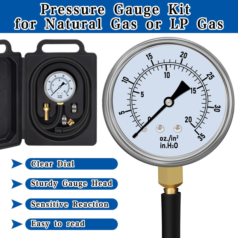 [Australia - AusPower] - FANOVO Manometer Gas Pressure Tester 0-35'' WC Natural or LP Gas Pressure Test Kit Natural Gas Meter Manifold Gauge with 1/8" NPT Brass Fitting Barbed Connection and 40" Hose Clamp 