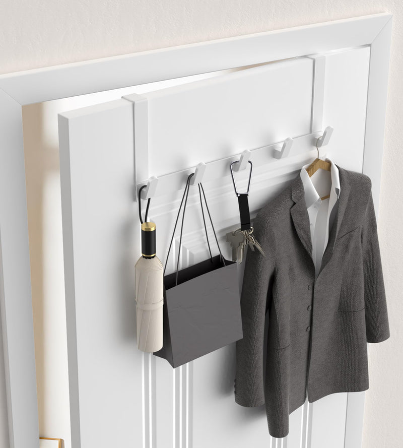 [Australia - AusPower] - Over The Door Hooks Hanger with Extended Arms for Easy Use by Women - Bathroom Accessories and Towel Rack Organization - 1 Pack, White Pack of 1 