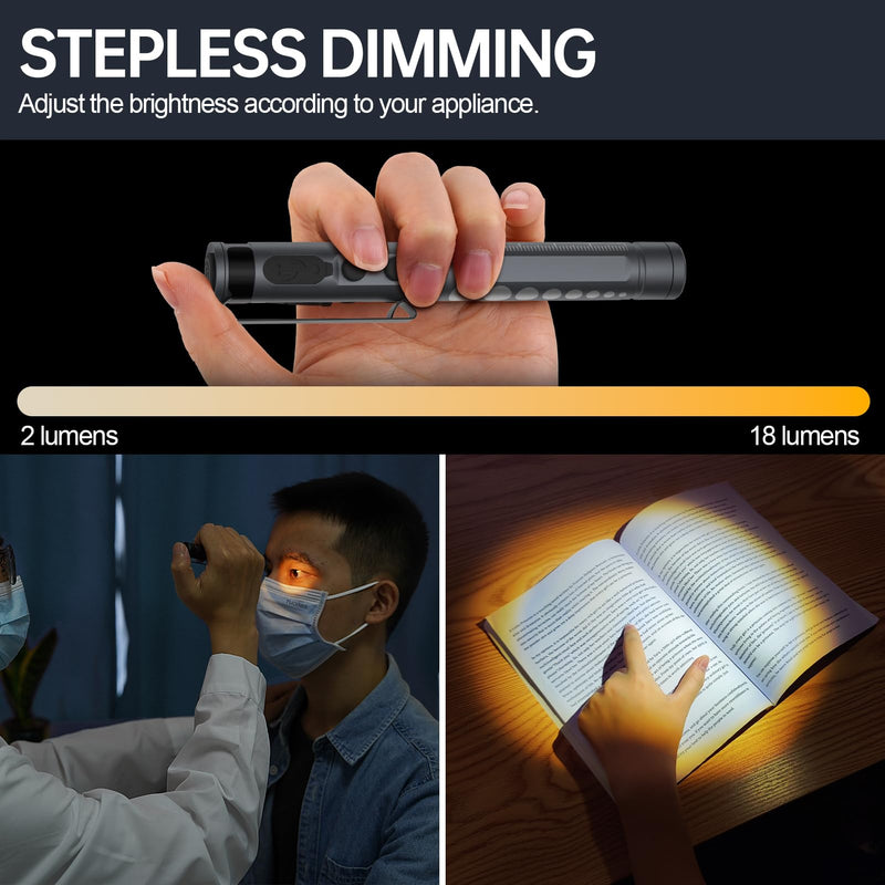 [Australia - AusPower] - RISEMART Pen Light for Nurse, Rechargeable LED Medical PenLight, Warm/Cool White & Stepless Dimming, Portable Medical PenLight for Nurse, Doctor, First Aid, EMT, Nursing,Nursing Student (Black) Black 