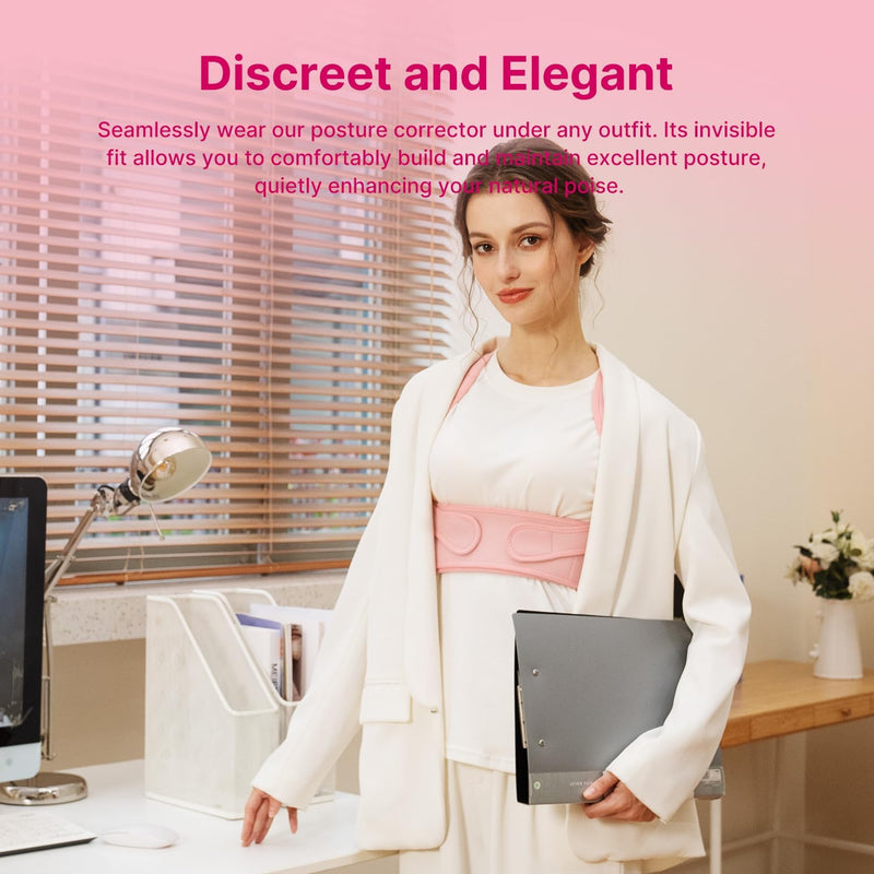 [Australia - AusPower] - Fit Geno Posture Corrector for Women: Adjustable Lightweight Upper Back Brace for Neck Shoulder & Upper Back Pain Relief - Improve Posture Correct Hunchback Slouching Kyphosis Invisible Under Clothes (XS/S Under Bust 26"-37") Pink X-Small/Small 