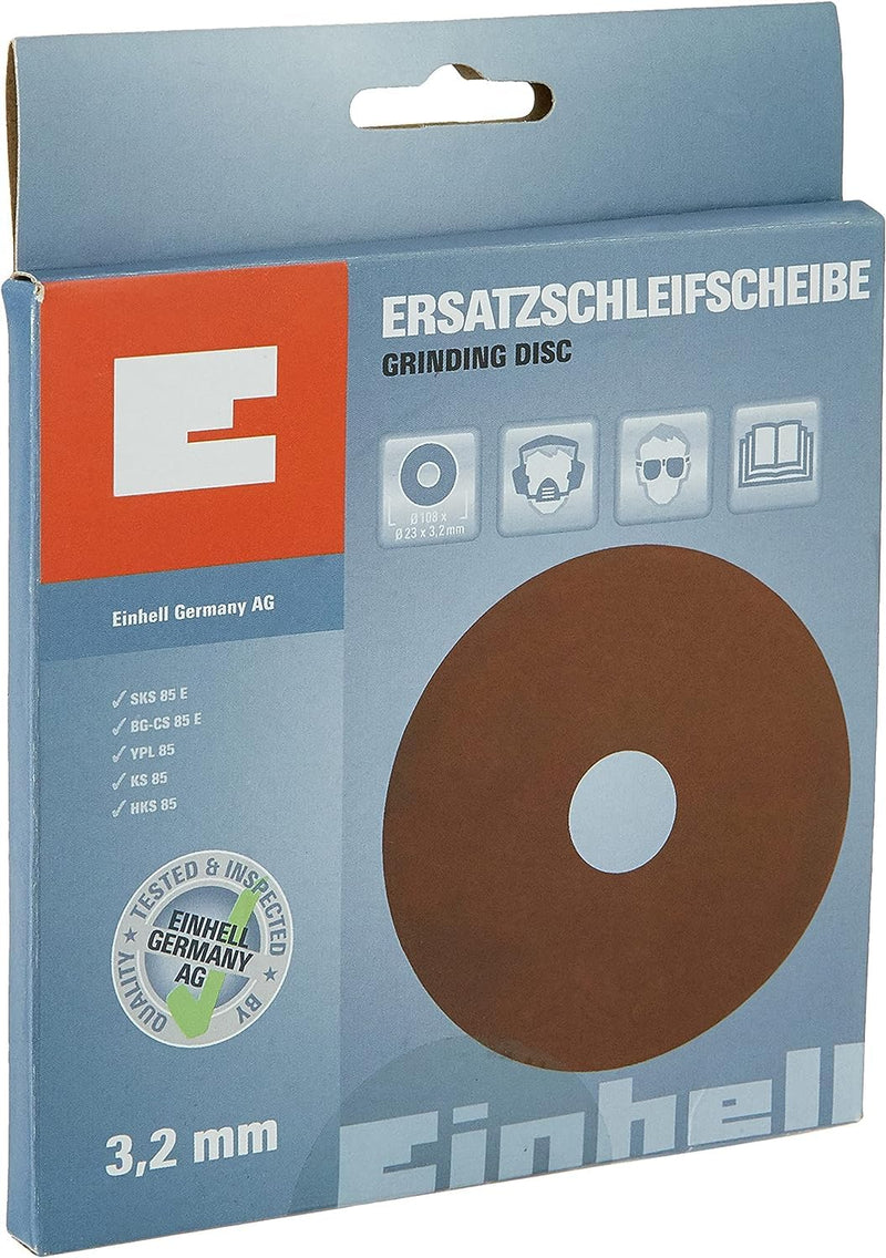 Einhell Original Sanding Disc K100, diameter 108 x 23 x 3.2 mm | Saw chain sharpener accessories | 3.2mm thickness | 23mm shank | grain P100 3.2mm