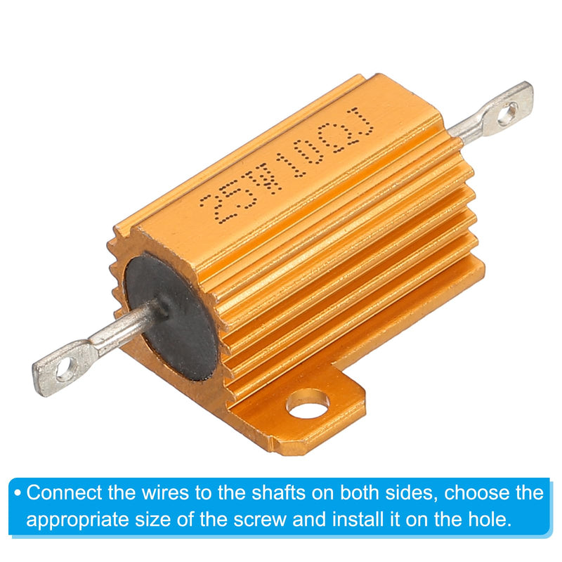 PATIKIL Pack of 5 25 W 10 Ohm 5% Tolerance Aluminum Housing Wire Wound Resistors Resistance Assortment Case with Screws Wire Wound Resistors Power for Machines Electronics DIY Golden 10 Ohm 25 W