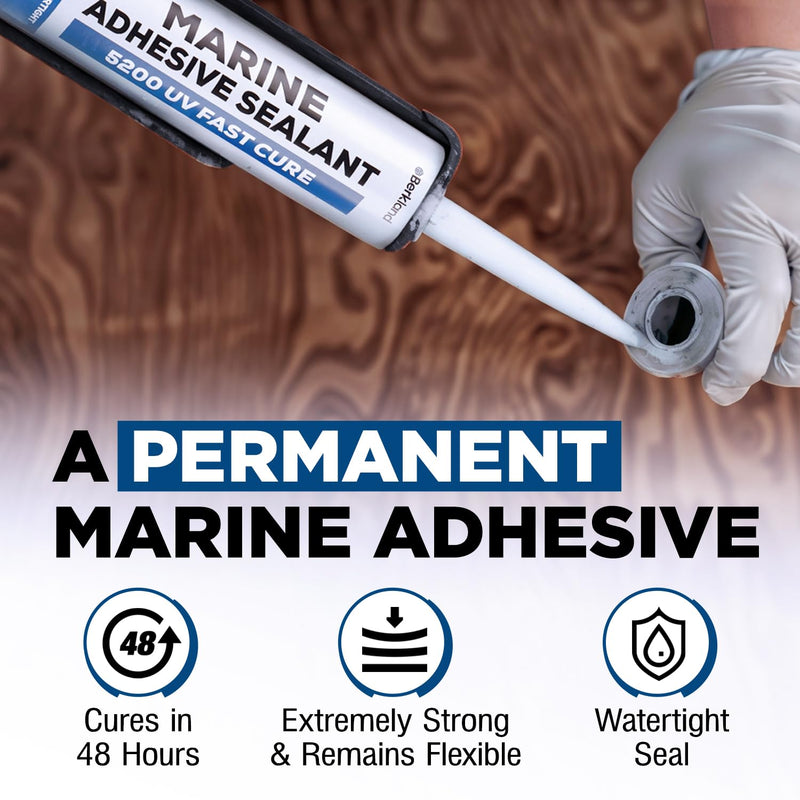 10 oz Marine Adhesive Sealant 5200 Fast Cure (White) - Permanent, Watertight Bonding and Sealing - UV Resistant, above & below Waterline - Compare to 05203 and 06520 FC M - by Berkland