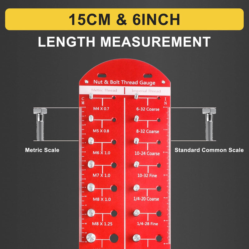 Upgrade 28 Nut and Bolt Thread Checker: Identibolt Bolt and Nut Gauge, 14 Metric & 14 Standard Sizes, Wall-Mountable Red rectangle