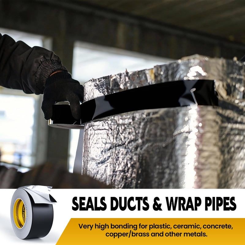 LLPT Aluminum Black Foil Tape 2 Inches x 55 Yards 3.94 Mil Heavy Duty Adhesive HVAC Sealing Hot Cold Air Duct Tape for Pipe Metal Repair (BF255) 2" x 165 Ft