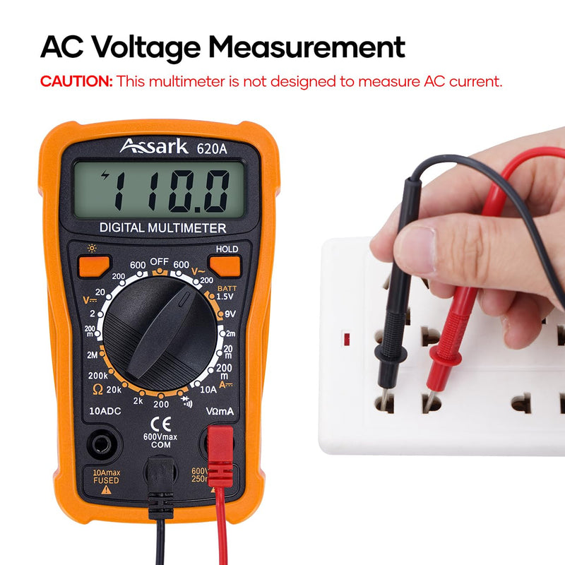 [Australia - AusPower] - Digital Multimeter Voltage Tester, Assark 2000 Counts Multimeter Measure AC DC Voltage DC Current, Meter Tester Test Volt Ohm Amp Diode Continuity,Resistance,Backlit LCD Display,Data Hold Function 