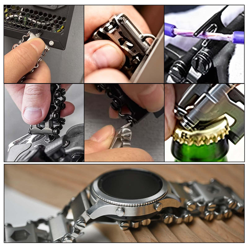 Stainless Tool Bracelet Compatible for LEATHERMAN TREAD, 29 in 1 Survival Hiking Camping Travel Friendly Multitools Wearable Bracelet Band Compatible with Apple Watch 44mm 45mm 46mm 49mm for Men Silver fit Apple Watch 44/45/46/49mm Model