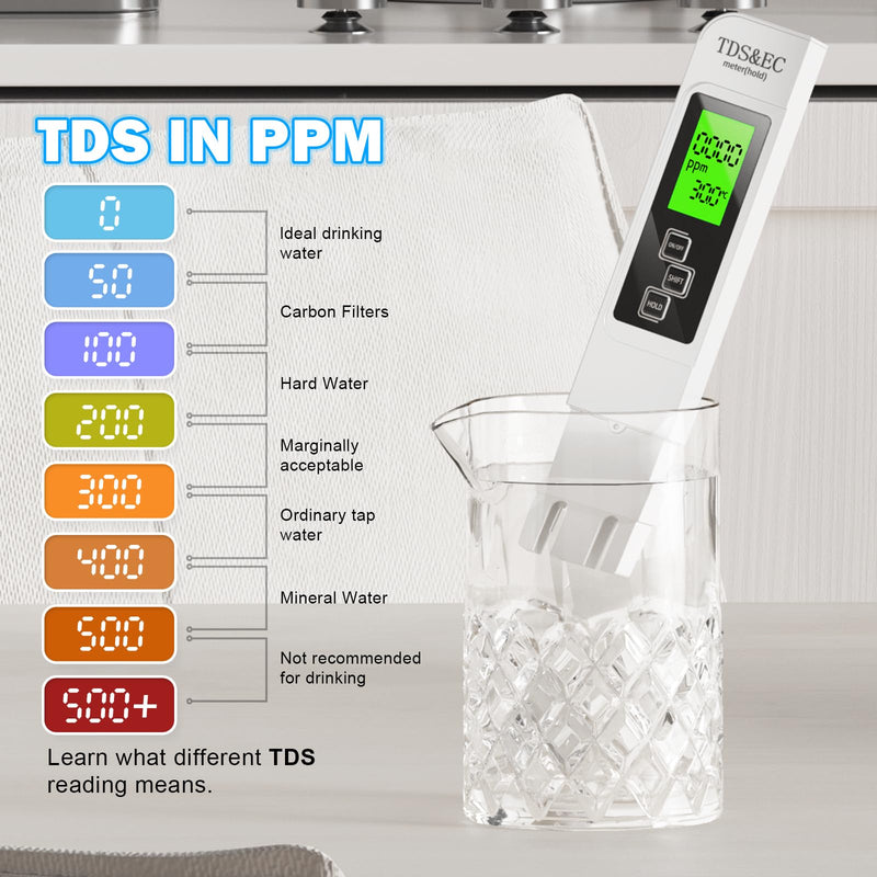 [Australia - AusPower] - 3 in 1 TDS Meter - TDS EC & Temperature(°C,°F) Meter,Accurate & Reliable Digital Water Testing kits for Drinking Water Quality, Tap, Well, Swimming Pool,Hydroponics, Aquarium, RO/DI System, WHITE 