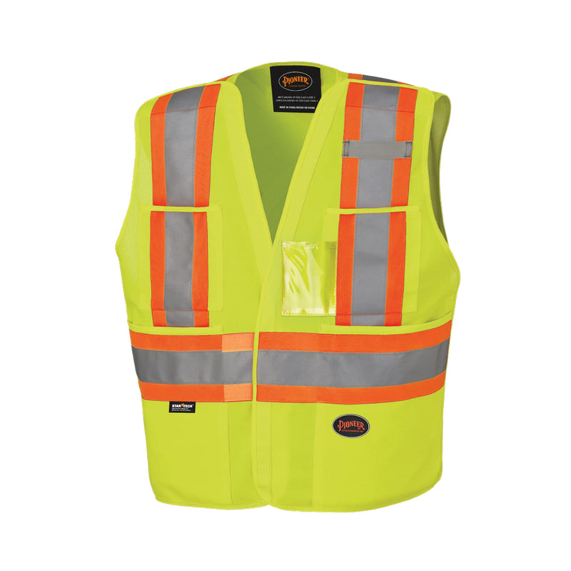 Pioneer Hi Vis Tear-Away Safety Vest for Men and Women - Reflective Tape ANSI Class 2, 4 Pockets, Adjustable Front XX-Large-3X-Large Yellow/Green