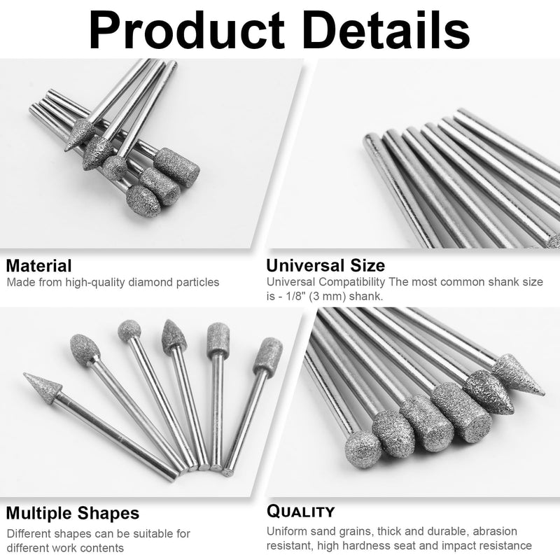 [Australia - AusPower] - 20 Piece Diamond Cutter Set for Stone Engraving, Polishing and Accessory Set, 1/8 Inch Shank Diamond Cutter, Rotary Tool Kit for Engraving, Grinding, Glass, Ceramic, Stone Processing 