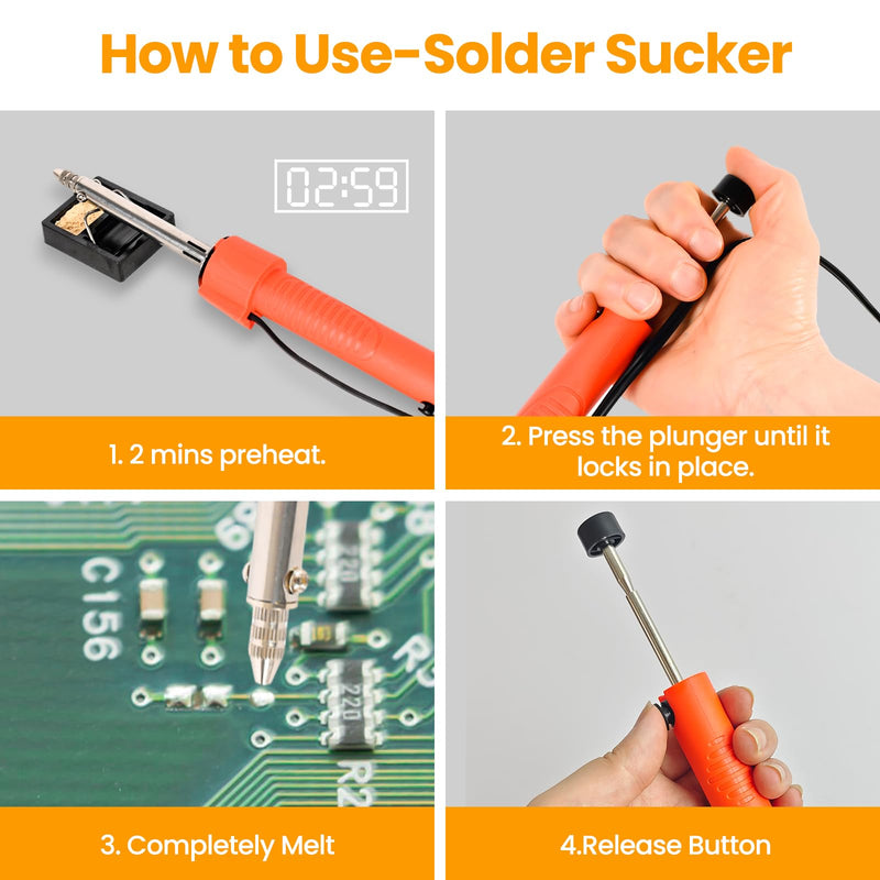 30W Dual-Use Electric Desoldering Gun, Solder Sucker & Iron with Multiple Nozzles, High-Temp Heatproof Handle, Portable Desoldering Tool for Precision Solder Removal (EDS-91) KW-ES-001