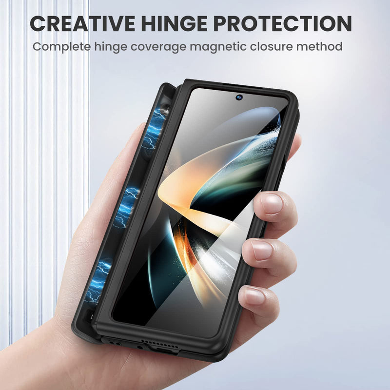 [Australia - AusPower] - Ruky Kickstand Case for Galaxy Z Fold 4, Hinge Protection, Full Body & Built-in Screen Protector, PU Leather Stand Case for Samsung Galaxy Z Fold 4 5G, Carbon Fiber 