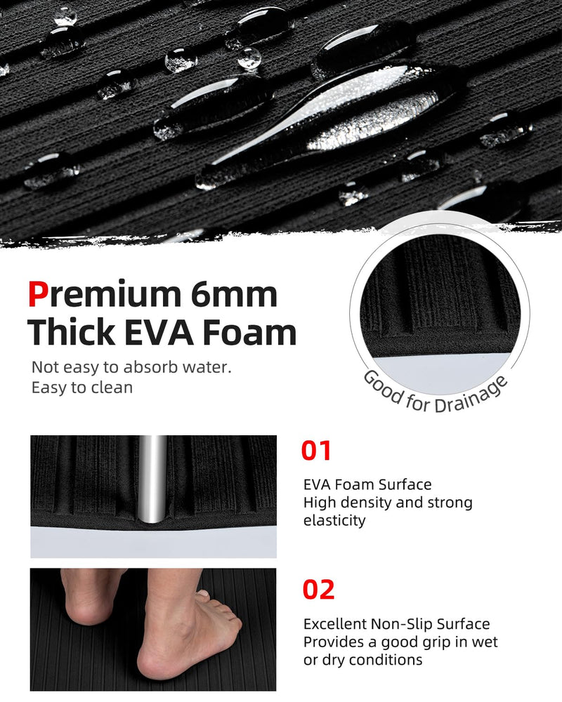 Abahub EVA Foam Boat Flooring Strip Cut Pattern Marine Decking Sheet with Self-Adhesive Carpet for Motorboat Kayak Surfboard SUP 96''x16''/47'' Black 96''L x 16''W