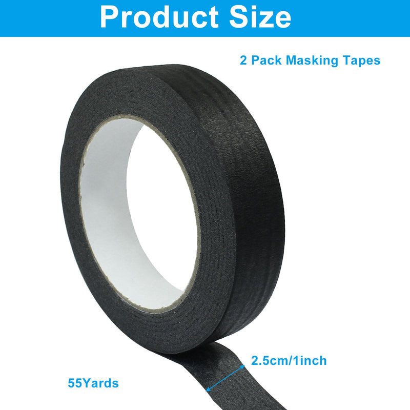 2 Rolls Black Masking Tape, 1" x 55 Yards Medium High Tack Masking Tapes, All Purpose Label Tape for Painting, DIY, Home, School, Office, Labeling and Crafts