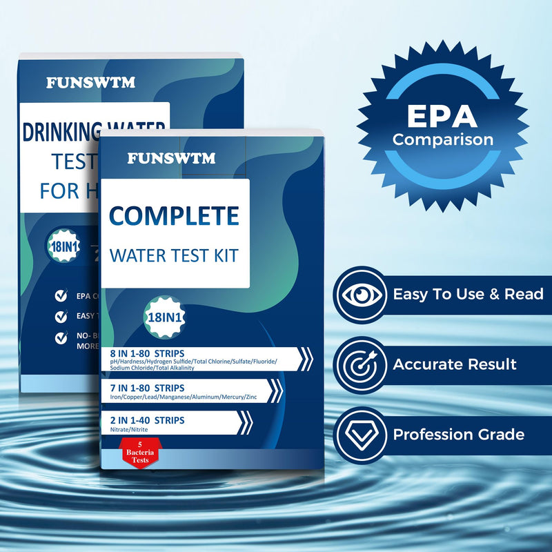 [Australia - AusPower] - Home Water Testing Kits for Drinking Water: 18 in 1 200 Strips + 5 Bacteria Tests Kit- Well Tap Home Water Test Strips for Lead Bacteria Fluoride Hardness Iron pH and More 200WT5BT 