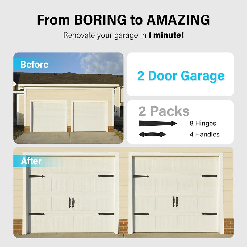 [Australia - AusPower] - WINSOON for 2 Cars Magnetic Decorative Garage Door Hardware Couch House 12 Pieces Curb Appeal Faux Hinges Handles Accents Hardware Kit, Black 2Packs 