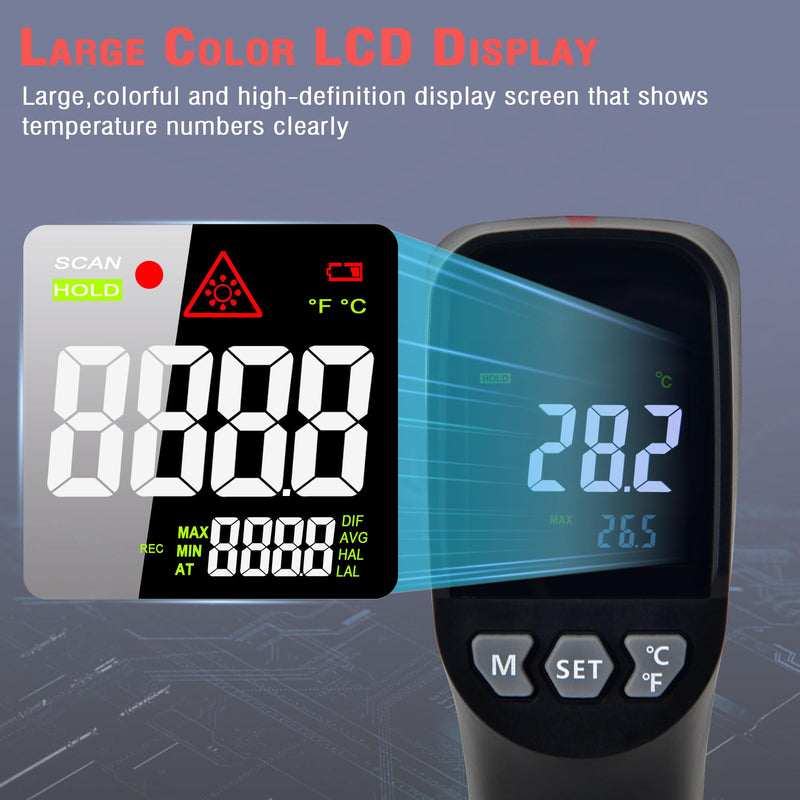 [Australia - AusPower] - Non-Contact Infrared Thermometer -58°F ~788°F (-50~420℃) with Large Color LCD Backlight Display & Laser Positioning & Adjustable Emissivity & Max Min for Cooking, Oven, Griddle, Engine, HVAC Black & Red 