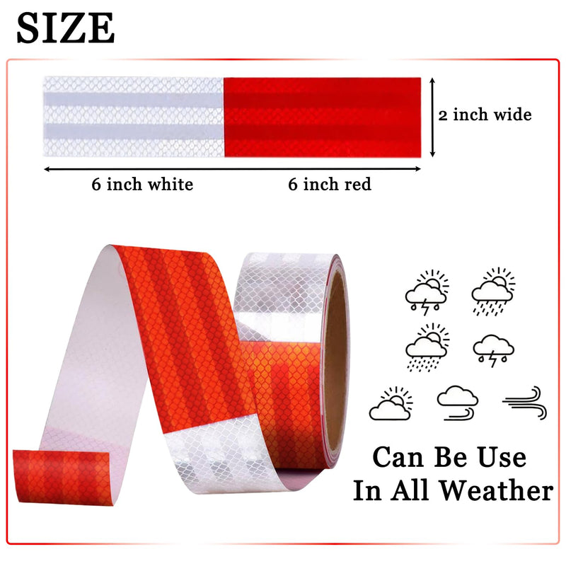 DUOFIRE DOT-C2 Reflective Tape Outdoor Waterproof 2inch x16ft Red White Reflective Tape Adhesive Reflector Tape for Cars, Trucks, Trailer, Outdoor High Visibility Warning Safety Reflective Tape 2 in x 16 ft (1 Roll)