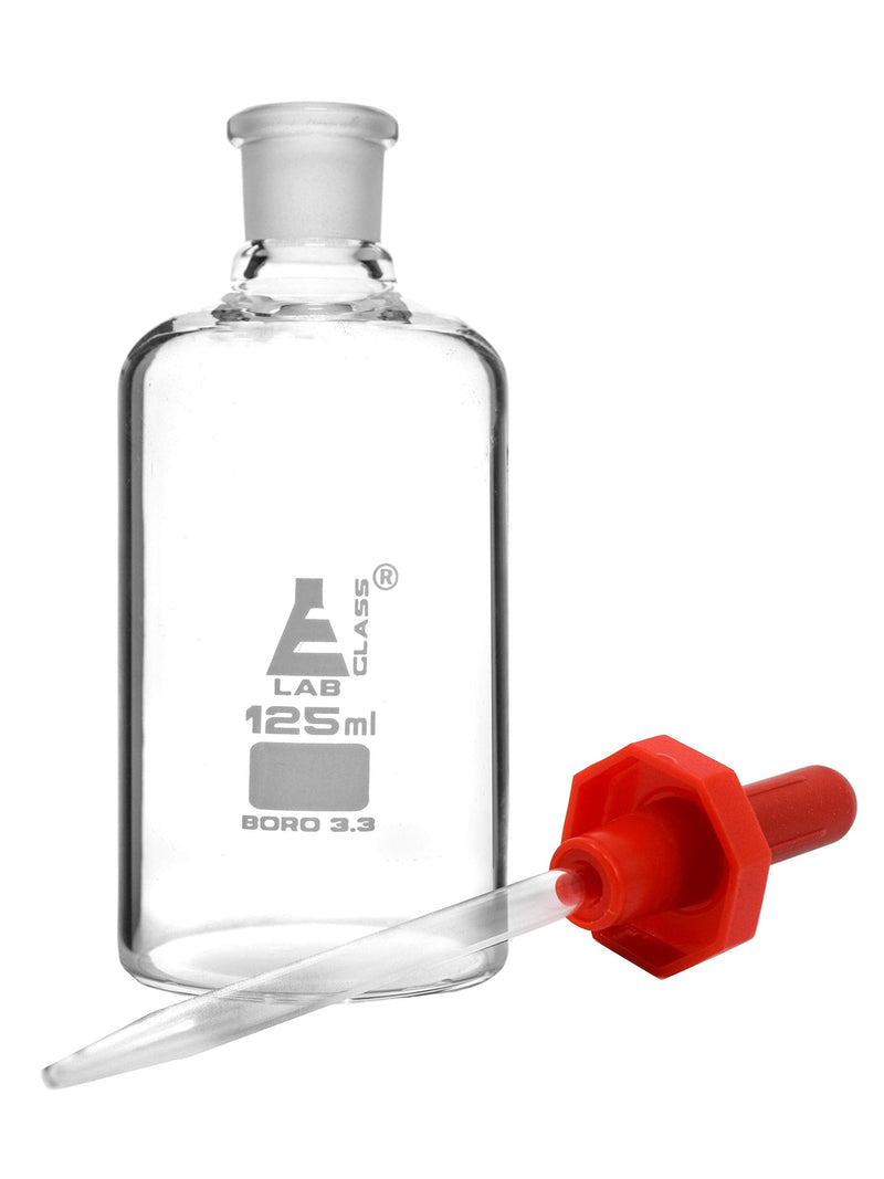 EISCO Dropping Bottle, 125ml (4.2oz) - Borosilicate 3.3 Glass - Eye Dropper Pipette and Dust Proof Rubber Bulb - Octagonal, Non-screw Top Labs (Pack of 2) 4.2 Ounces (Pack of 2)