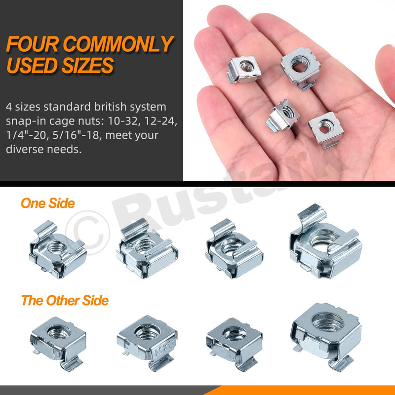 [Australia - AusPower] - 40Pcs 4 Sizes Silver Carbon Steel Cage Nut SAE Zinc Snap-in Cage Nuts Square Rack Mount Clip Nuts Captive Nut Rack Nuts for Server Shelve Cabinet 40Pcs 4 sizes Cage Nut 