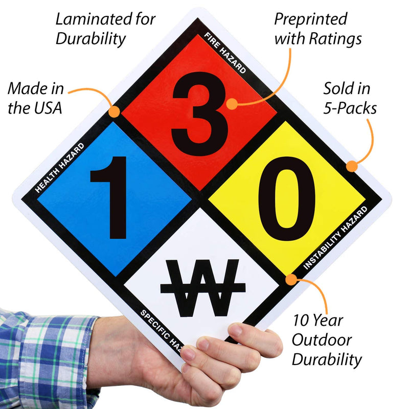 SmartSign NFPA 704 - Ratings (2,3,0) Label | 13.8" Tall (Tip-to-Tip) Diamond Laminated Vinyl, Pack of 5
