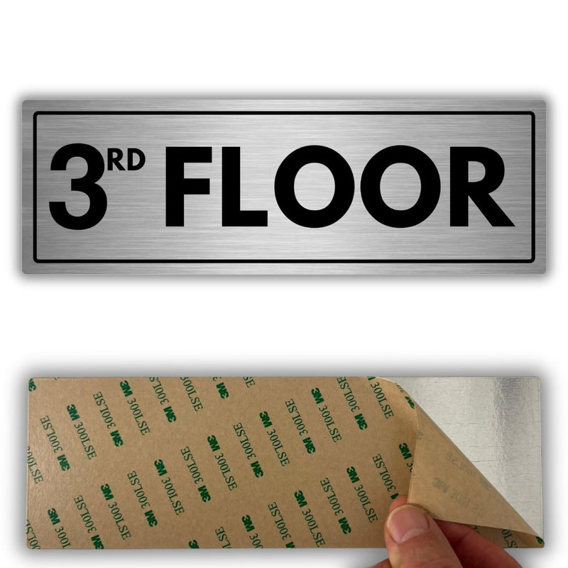 Adhesive 3rd Floor Sign - 3 x 9 inch - Aluminum Floor Level Signage - Third Floor Sign - 3M Self-Adhesive - Building Wayfinding Sign - (3rd Floor)