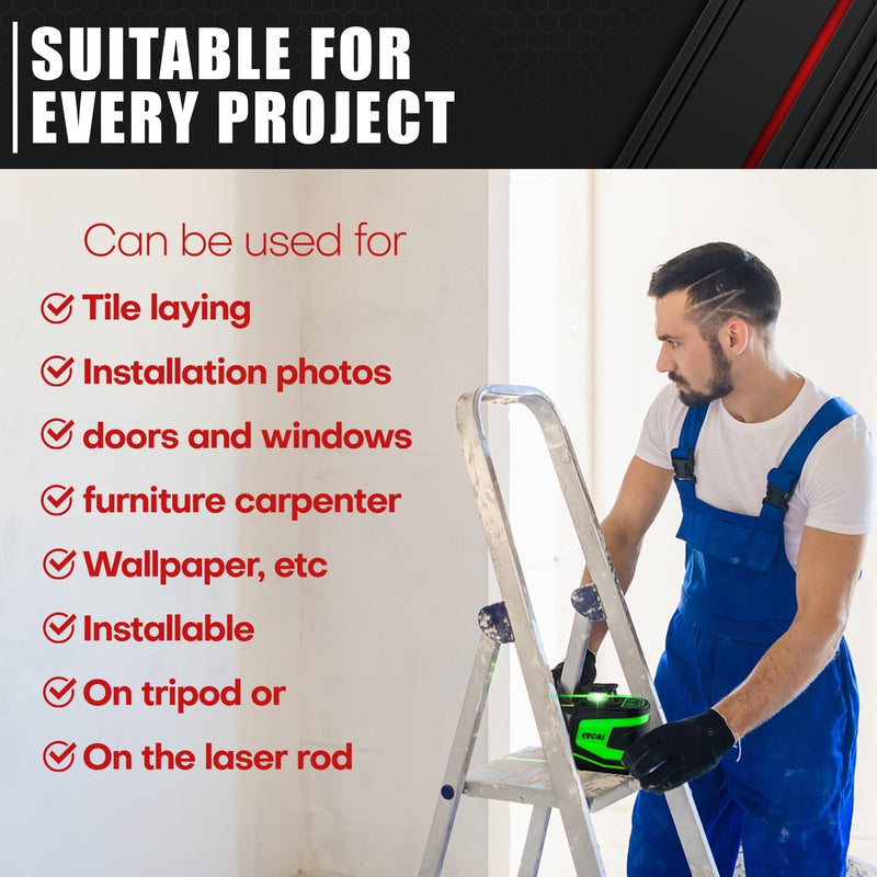 [Australia - AusPower] - 5 Line Laser Level,100ft Self-Leveling Green Laser Level,Cross Line Laser,Vertical and horizontal lines,Rotates 360 Degrees,Include Magnetic Pivoting Base, Portable Bag, Laser Target Plate,Batteries 5 LINE 