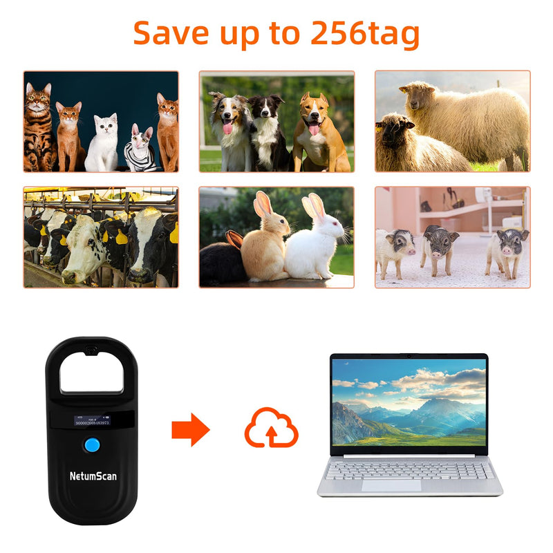 NetumScan Upgraded Pet Microchip Scanner Reader 256 Data Storage | Animal Tag Scanner, Rechargeable Handheld Pet Chip ID Scanner with OLED Display for ISO 11784/11785, FDX-B, EMID 180B-USB